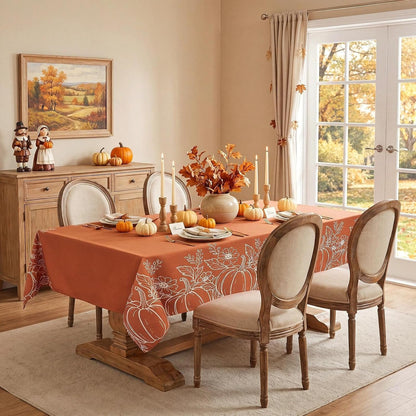 Large Fall Tablecloth Rectangle 60X104 Inch, Faux Linen Autumn Table Cloths with Maple Leaves & Pumpkin, Water Resistant, Orange Table Cover Decor for Fall, Dining,Kitchen-Harvest Themed8