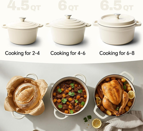 6 Quart Dutch Oven Pot with Lid, Non Stick Enameled Cast Iron Dutch Oven for Bread Baking, Heavy-Duty, Oven Safe Ceramic Cookware up to 500°F for Baking, Braising, Stews, Roasting, Beige3
