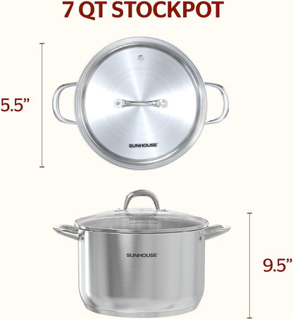 : Stainless Steel Stock Pot - 7 Quart - Tempered Glass Lid, 3-Ply Bottom, Soup-Pasta-Food, Boil-Simmer, All Cooktops, Dishwasher & Oven Safe | Impact-Bonded Base Big Stainless Steel Pots for Canning, Boiling, Spaghetti - Oven Safe & Induction Compatible2