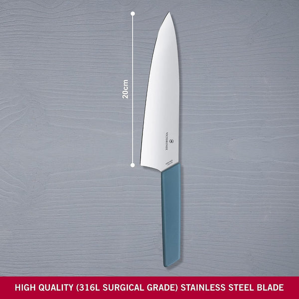 Victorinox Swiss Modern Chef'S Knife - Kitchen Knife for Cutting Meat, Fruit & Vegetables - Premium Kitchen Accessories - Blue Handle, 8"2