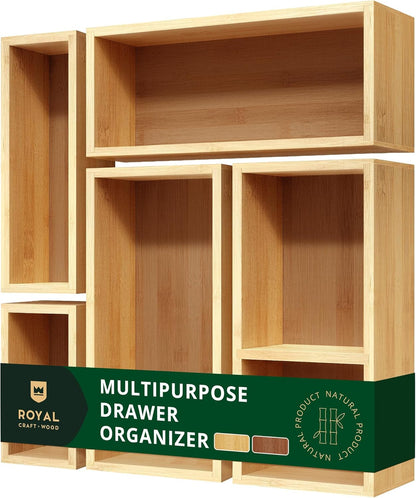 5-Piece Bamboo Drawer Organizer Set – Multi-Use Storage Trays for Kitchen, Bathroom, Office, Makeup, Jewelry & More – Junk Drawer Tray, Utensil Holder, Storage Box & Bin Set (5 Boxes)1