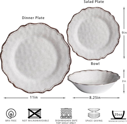 12 Piece Farmhouse Melamine Dinnerware Set, White Plate and Bowl Set7