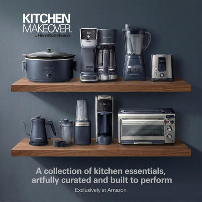 6 Quart Slow Cooker with Space-Saving Folding Handles | 3 Heat Settings | Dishwasher Safe Stoneware Crock & Glass Lid | Kitchen Makeover Blue | 336088