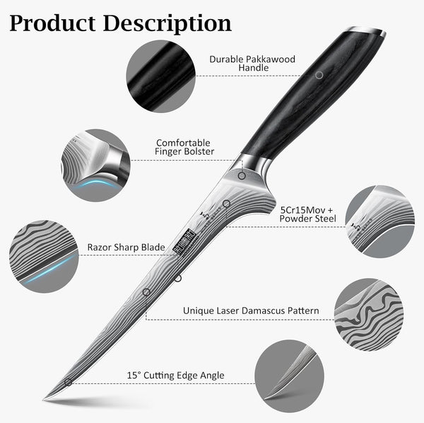 Fillet Knife 7 Inch, Japanese Sharp Boning Knife, Flexible Blade2
