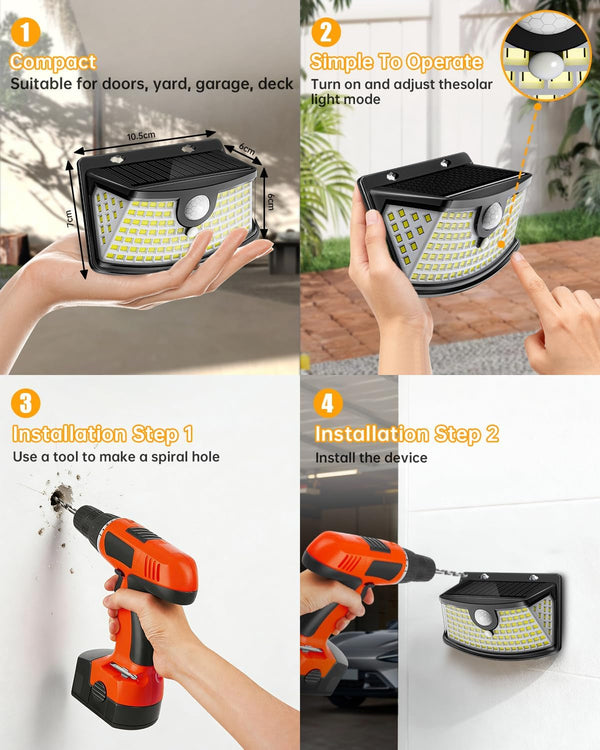 Solar Motion Sensor Lights Outdoor 120 Leds, Black, 6 Pack6