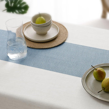 Outdoor Linen Tablecloth Rectangle, Waterproof Cotton Boho Farmhouse Table Cloths with Tassel, Heavy Weight Wrinkle Free Table Cover for Picnic Camping Dining - 55 X 70 Inch, Blue Stripe8