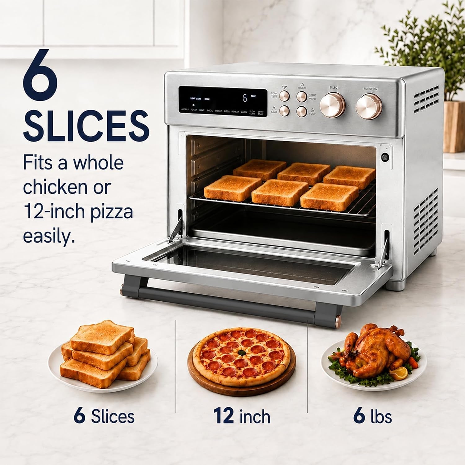 infrared-heating-26-3-qt-air-fryer-toaster-oven-large-countertop-convection-oven-10-in-1-combo-6-slice-toast-enamel-baking-pan-easy-clean-with-recipe-book-brushed-stainless-steel-finish