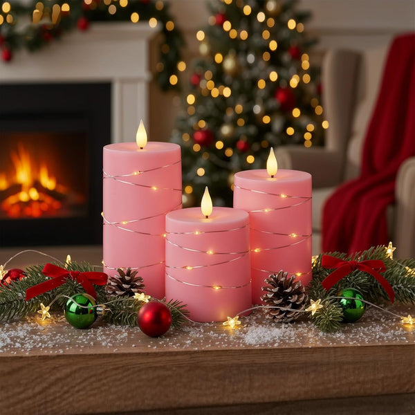 Pink Battery Operated Flameless LED Pillar Candle with Remote Timer4