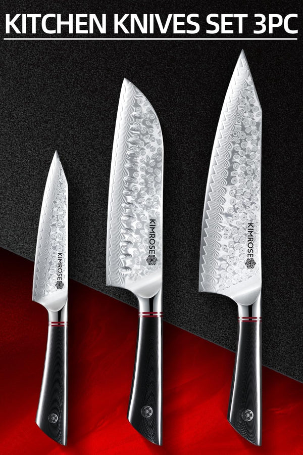 Damascus Knife Set - 3PCS - High-Carbon 10Cr15Comov Alloy Steel - Professional Chef Knife - G10 Handle - Razor Sharp Kitchen Knives - Magnetic Sheath - Gift Box4
