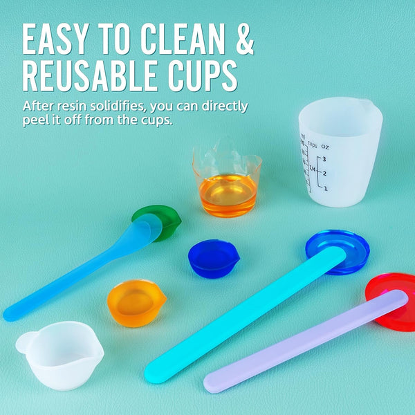 Silicone Resin Mixing Measuring Cups for Resin Supplies, Easy-To-Read Marks, 600Ml/20Oz Bowl, 250&100Ml Thickened Reusable Silicone Cups for Epoxy Mixing, with Stir Sticks, Jewelry Making9