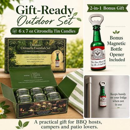 Citronella Candles Outdoor,6 Pack 42 Oz Soy Wax Tin Candles with 7% Citronella Oil, Bonus Magnetic Bottle Opener, up to 300 Hours, for Patio, Backyard, Camping, BBQ & Garden6