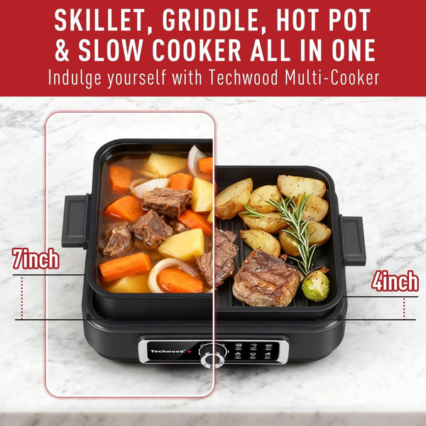Slow Cooker,  1500W Electric Skillet 7.5-Quart Extra-Large Capacity Multi-Cooker with 5-Level Heat Settings, Come with Non-Stick Skillet Pan & Cooking Pot, Dishwasher Safe, Black6