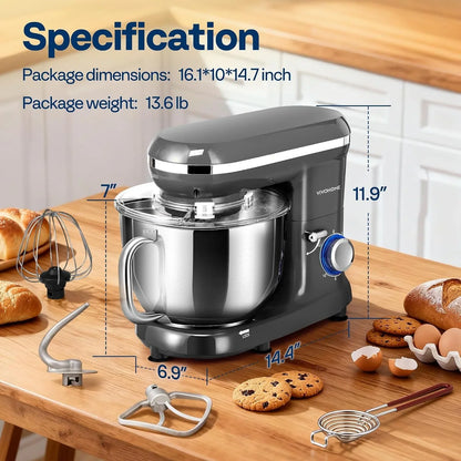 Stand Mixer, 6-Quart Tilt-Head Kitchen Mixer with Bowl, Gray | 10 Speeds, Dough Hook, Beater, Whisk, Splash Guard, Egg Separator, for Cake & Bread7