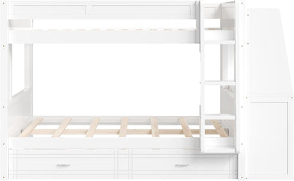 Bunk Bed Full over Full with Trundle,Desk and Bookshelve, White6