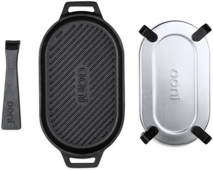 Ooni Cast Iron Grizzler Pan - Grill Frying Pan, 12" X 6" Griddle Plate with Removable Handle and Stainless Steel Trivet, Pre-Seasoned Non-Stick Oven Safe Cookware, Pizza Oven and BBQ Accessories1