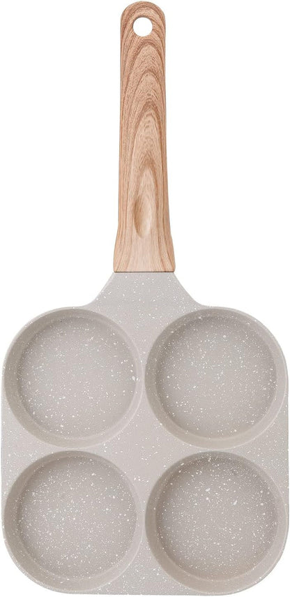 Four-Cup Fried Egg Pan, Medical Stone Non-Stick Frying Pan for Breakfast,Divided Skillet Suitable Gas Stove and Induction Cooker (3-Inch Eggs) White8