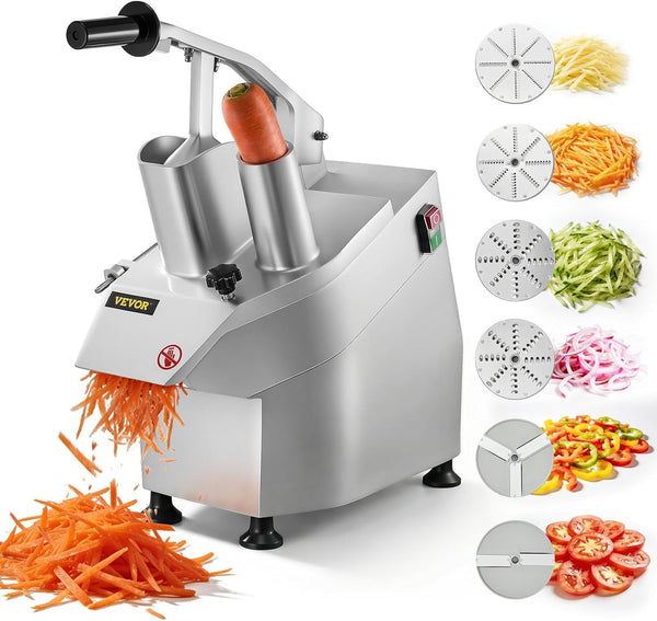 Commercial Food Processor 550W Electric Vegetable Slicer 6 Blades | 2 Feeding Holes, 1600 RPM Stainless Steel Vegetable Processor, Interchangeable Blade, 3Mm/4Mm/7Mm Shred and 2Mm/4Mm Slice1