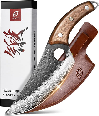 Damascus Chef Knife, 6.3" Japanese 67-Layer Steel, Walnut Handle1