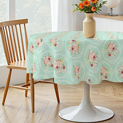 Round Floral Tablecloth, Shabby Chic Table Cloth, Mint Green, 60 Inch1