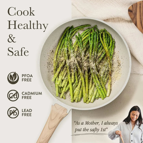 Non Stick Frying Pan, 8 Inch Cream White Skillet with Glass Lid | Non Toxic Kitchen Healthy Cookware, Compatible with All Stovetop, Easy to Clean, PFOA Free4