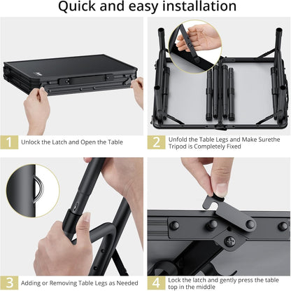 Folding Camping Table, 24"X 16" Adjustable Height Small Folding Table | with Storage Net, Aluminum Compact Folding Table, Lightweight, Portable Table for Outdoor Travel Cooking Picnic, Pure Black9