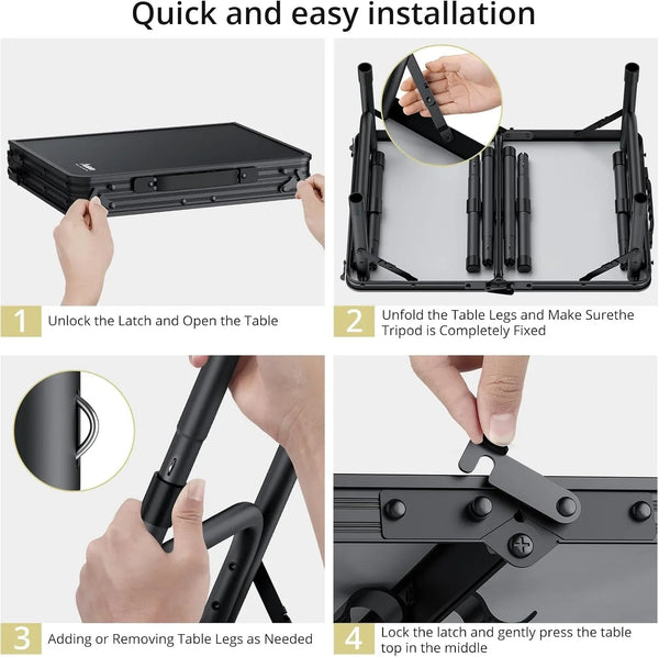 Folding Camping Table, 24"X 16" Adjustable Height Small Folding Table | with Storage Net, Aluminum Compact Folding Table, Lightweight, Portable Table for Outdoor Travel Cooking Picnic, Pure Black9