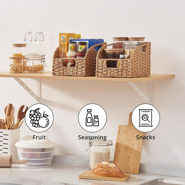 Pantry Baskets for Organizing, Paper Rope Baskets with Built-In Handles, Wicker Storage Bins for Shelves, 2 Pack-Yellow7