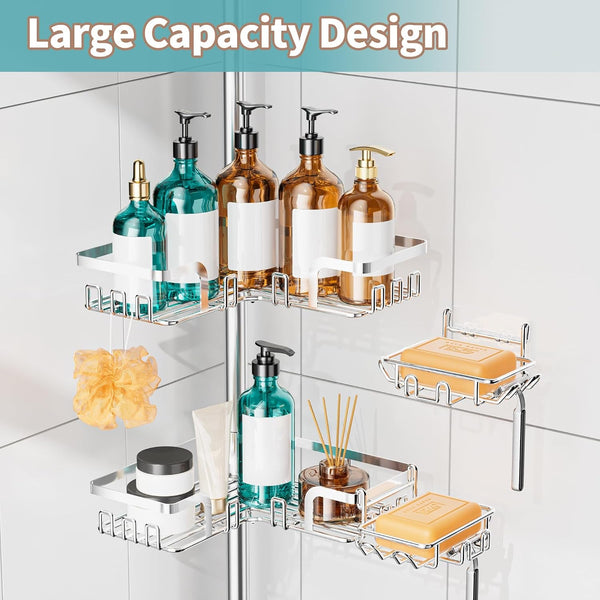 Shower Caddy Tension Pole, Rustproof Corner Organizer, Silver5