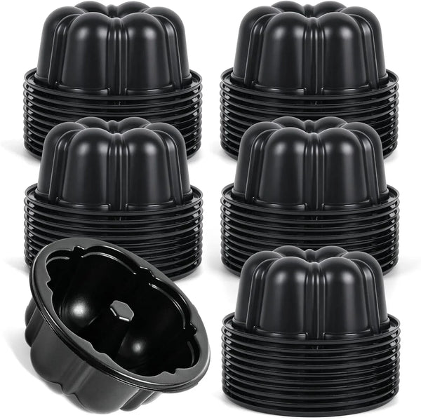 50-Pack Disposable 4 Inch Cake Pan - Small Cake Pans Flower Shape, Jello Mold, Mini Flan Molds, Moldes Para Flan, Moldes Para Gelatinas for Baking - Food Safe PET, Easy to Clean1