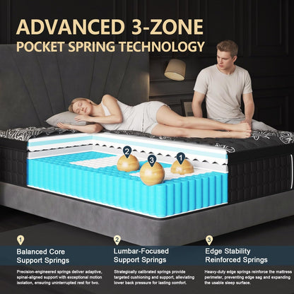 Queen Mattress 14 Inch Hybrid, Cooling-Gel Foam & Pocket Springs, Medium Firm with Edge Support – 365-Night Trial, Bed in a Box2