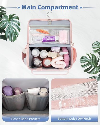 Hanging Shower Caddy Organizer Bag with Quick Dry Mesh, Pink2