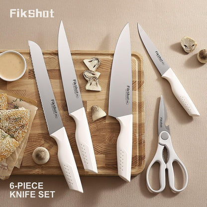 6-Piece Kitchen Knife Block Set, Apartment Essentials Knives | Built-In Sharpener, Dishwasher Safe, High Carbon Stainless Steel Blades, Rust-Resistant – Ideal College Student Gift, White3