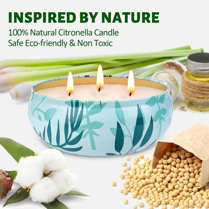 Citronella Candles Outdoor, 3-Wick Large Citronella Candles for Patio, 3 Packs Natural Soy Wax Summer Candle Set, 200 Hours Long Lasting Burning Lemongrass Scented Candle for Garden Balcony Camping2