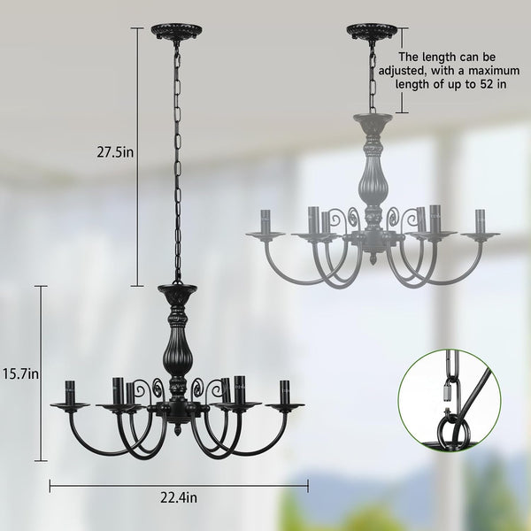 6-Light Farmhouse Chandelier for Dinning Room,Vintage Black Candle Hanging Pendant Light, Rustic Island Candle Chandelier for Living Room,Bedroom,Entryway Foyer, Ceiling Hanging Lamp2