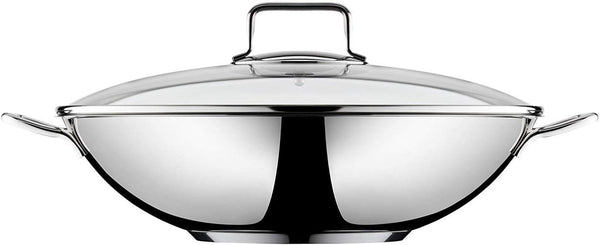 Macao Induction Wok Set, 2 Pieces, Wok Pan 36 Cm with Glass Lid, Polished Cromargan Stainless Steel, Uncoated4