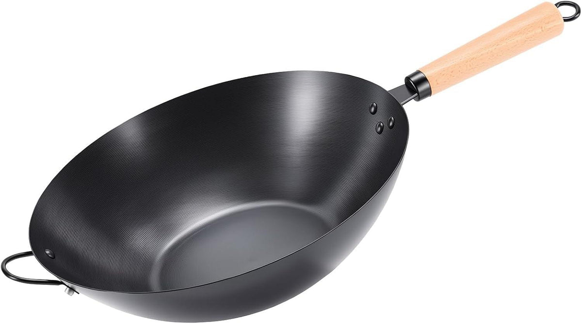 13-5-carbon-steel-wok-pan-pre-seasoned-flat-bottom-wok-for-stir-fry-bbq-grill-camping-compatible-with-induction-electric-gas-and-open-fire-black
