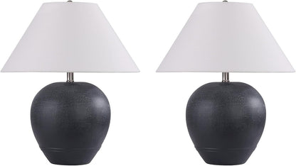 21'' Large Gray Base Ceramic Basin Table Lamp Set of 2 for Bedroom, Living Room, Dining Room, Office, White Shade,White Smudged Black Base1