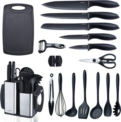 Kitchen Utensils Set,18-Piece Cooking Utensils and Knife Set,Black1