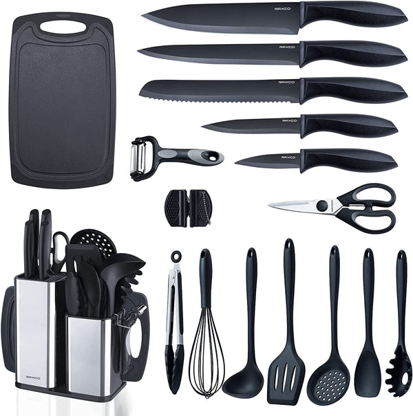 Kitchen Utensils Set,18-Piece Cooking Utensils and Knife Set,Black1