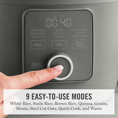 8 Cup Cooked (4 Cup Uncooked) Rice Cooker & Steamer, Caviar | Pfas-Free Ceramic Nonstick Removable Pot, 9 Modes, Keep Warm, Steamer, White & Brown Rice, Quinoa, Grains, Oats, Easy Clean3