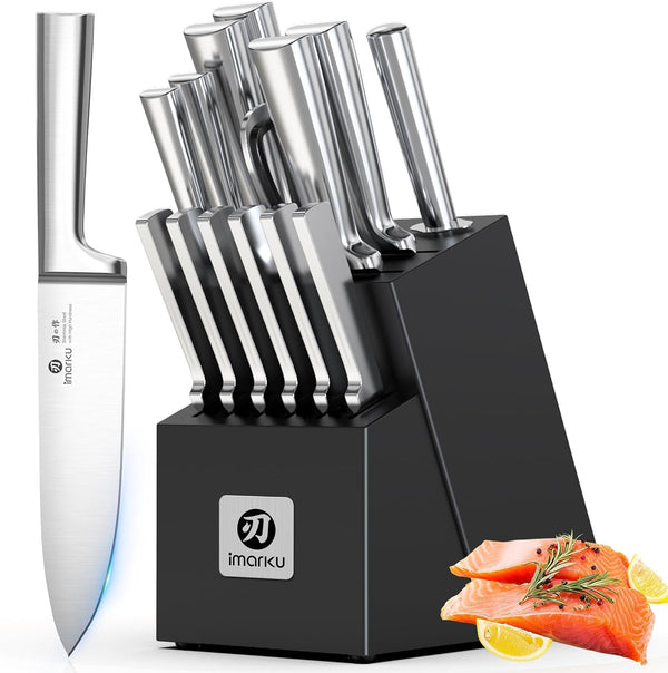 15-Piece Knife Block Set Built-In Sharpener, Japanese High Carbon Stainless Steel Kitchen Knife Set, Dishwasher Safe, Chef Knife Set with Wooden Knife Block, Santoku Knive for Kitchen Cooking | Japanese High Carbon Stainless Steel Kitchen Knife Set, Dishwasher Safe, Chef Knife Set with Wooden Knife Block1