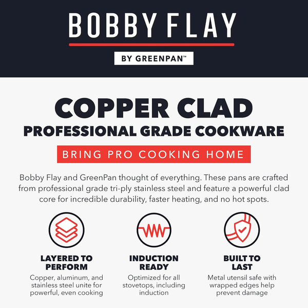 X Bobby Flay 8 Piece Copper Clad Pots & Pans, Induction Ready Cookware, Measurement Markings, Stainless Steel Base & Interior, Oven Safe to 500˚F11
