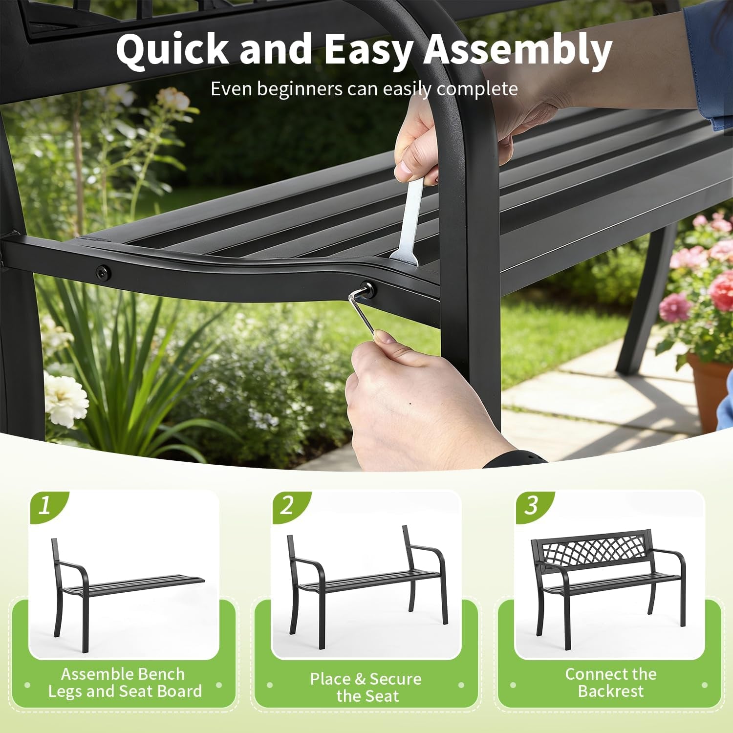 46-outdoor-garden-bench-black-480lbs-load-capacity-heavy-duty-metal-patio-bench-with-grid-design-rust-weather-resistant-for-lawn-yard-parks-patio-porch-entryway
