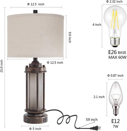 Set of 2 Farmhouse Table Lamps for Living Room with USB C+A Ports6