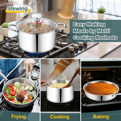 Stainless Steel Cookware Set of 6, 10-Pieces Pots and Pans Sets | 3-Ply Pots and Pans for Kitchen, Induction Multi Cooktops & Oven, Dishwasher Safe, Frying Pans, Saucepans, Saute Pan & Pot5