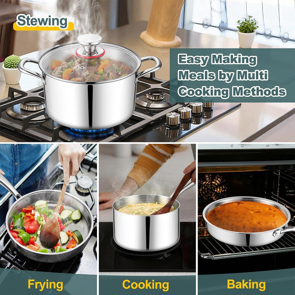 Stainless Steel Cookware Set of 6, 10-Pieces Pots and Pans Sets | 3-Ply Pots and Pans for Kitchen, Induction Multi Cooktops & Oven, Dishwasher Safe, Frying Pans, Saucepans, Saute Pan & Pot5