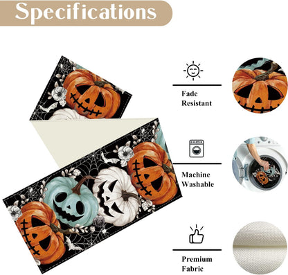 Spooky Pumpkin Halloween Table Runner 13X90 Inch, Long Spider Web Runner for Table Kitchen Dinning Table Decor for Home Farmhouse Party Fall Festival Decor5