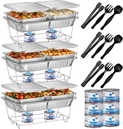 Disposable Chafing Dish Buffet Set, Food Warmers for Parties, Complete 33 Pcs of Chafing Servers with Covers, Catering Supplies with Full-Size Pans (9X13), Warming Trays for Food with Utensils & Lids1