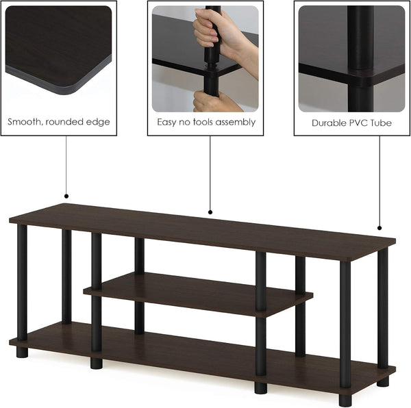Turn-N-Tube No Tools 3D 3-Tier Entertainment TV Stand up to 50 Inch TV, round Tubes, Dark Brown / Black | for TV up to 50 Inch, Open Frame Rectangular Entertainment Center with Storage Shelf, TV Console, for Living Room, Bedroom6