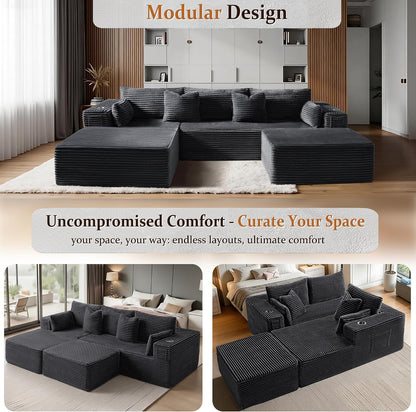 108" Oversized Cloud Sectional Couch, Comfort U Shaped Boneless Couch for Living Room, Extra Deep Seats No Assembly, Modular Sofa, Corduroy (Dark Grey, 2 Seater + Left Facing Chaise + Ottoman)6